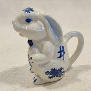 Vintage JSNY Hand Painted Delft Pattern Easter Bunny Rabbit Creamer Pitcher